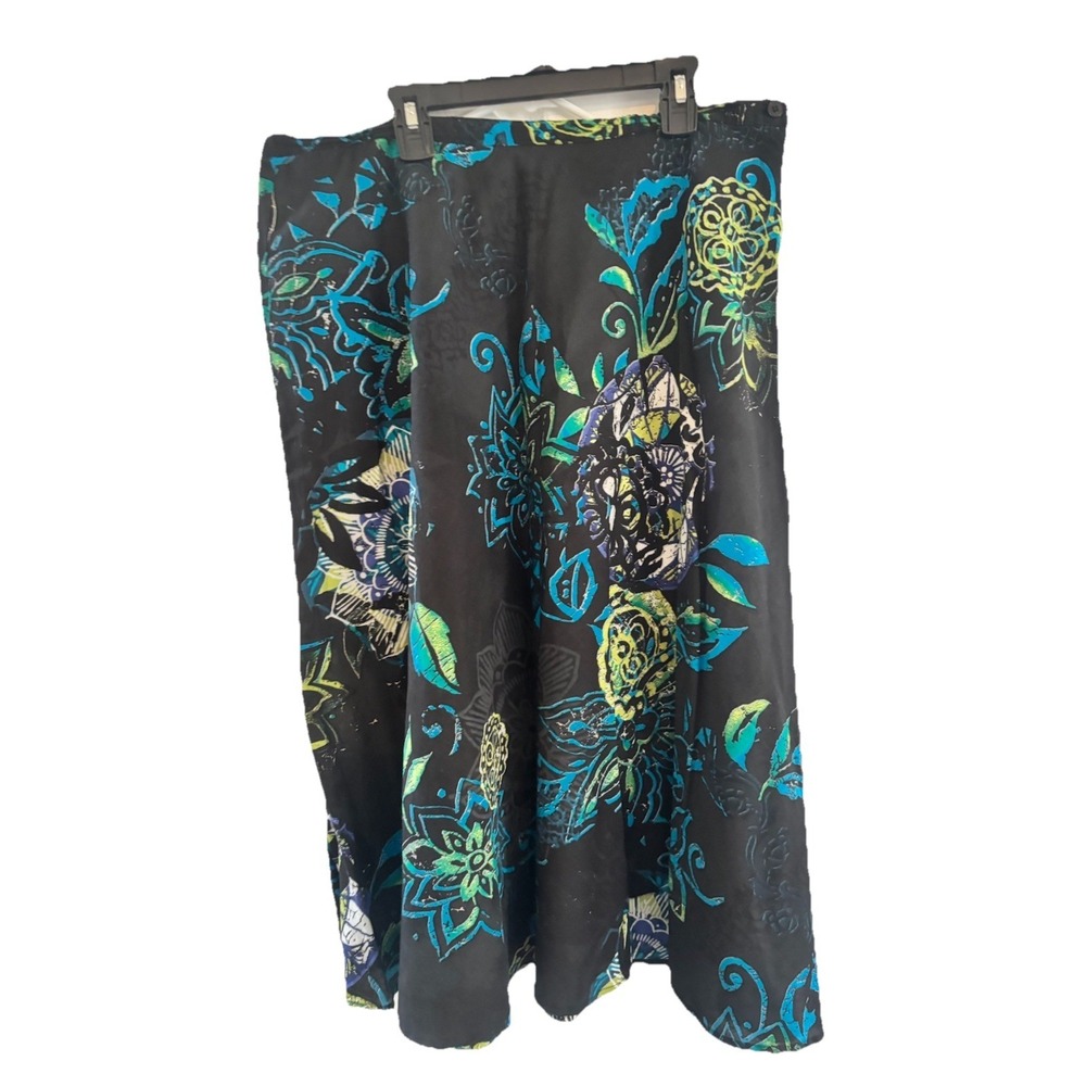 Chicos Skirt Womens Large (2) Black Floral Cotton A Line Boho Summer Cotton